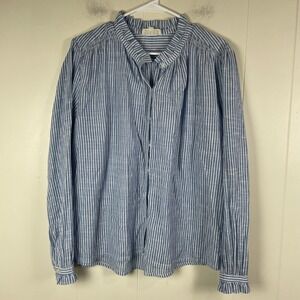 MABE Striped Ruffle‎ Neck Button Front Long Sleeve Blouse Women's Size S